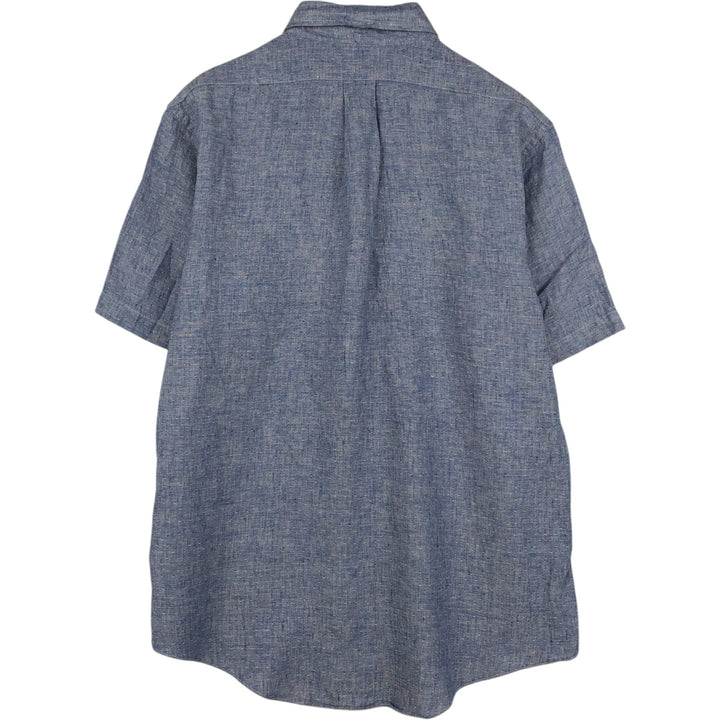 Brooks Brothers Est.1818 short sleeve linen button-down shirt, men's size L linen navy blue type Vintage Second Hand