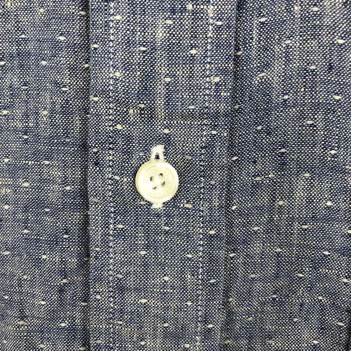 Brooks Brothers Est.1818 short sleeve linen button-down shirt, men's size L linen navy blue type Vintage Second Hand