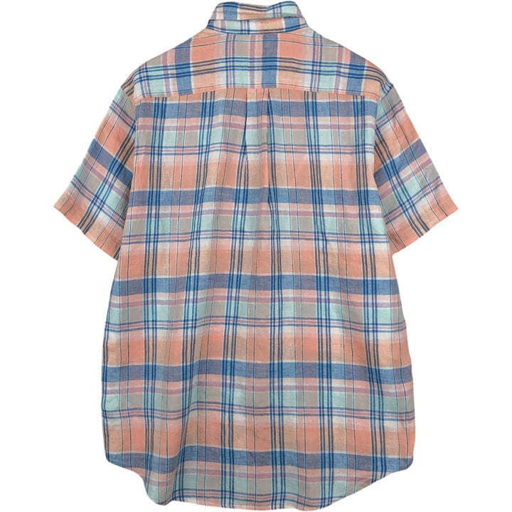Brooks Brothers Est.1818 Check Pattern Short Sleeve Linen Button Down Shirt Men's M linen blue type Vintage Second Hand