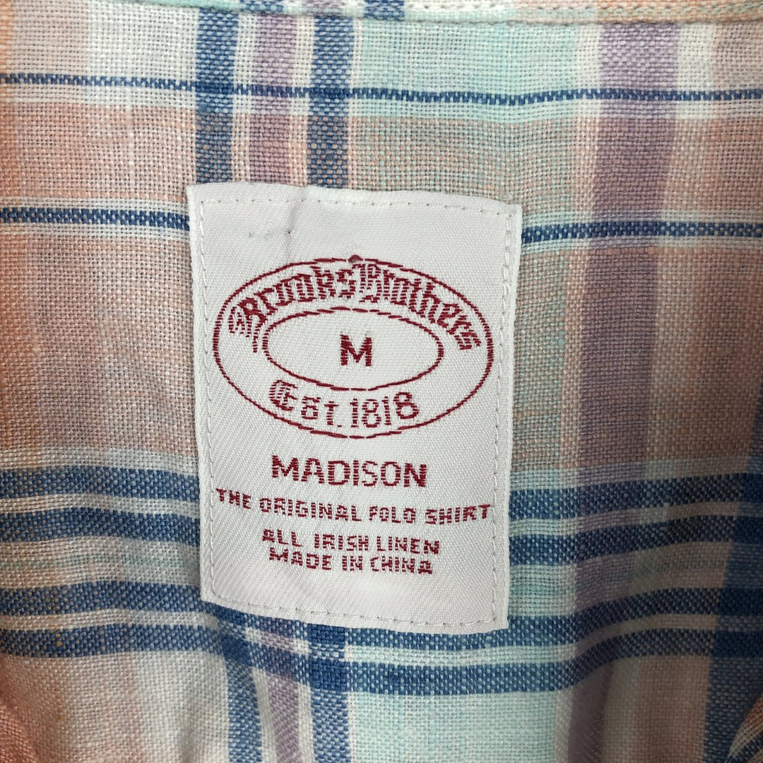 Brooks Brothers Est.1818 Check Pattern Short Sleeve Linen Button Down Shirt Men's M linen blue type Vintage Second Hand