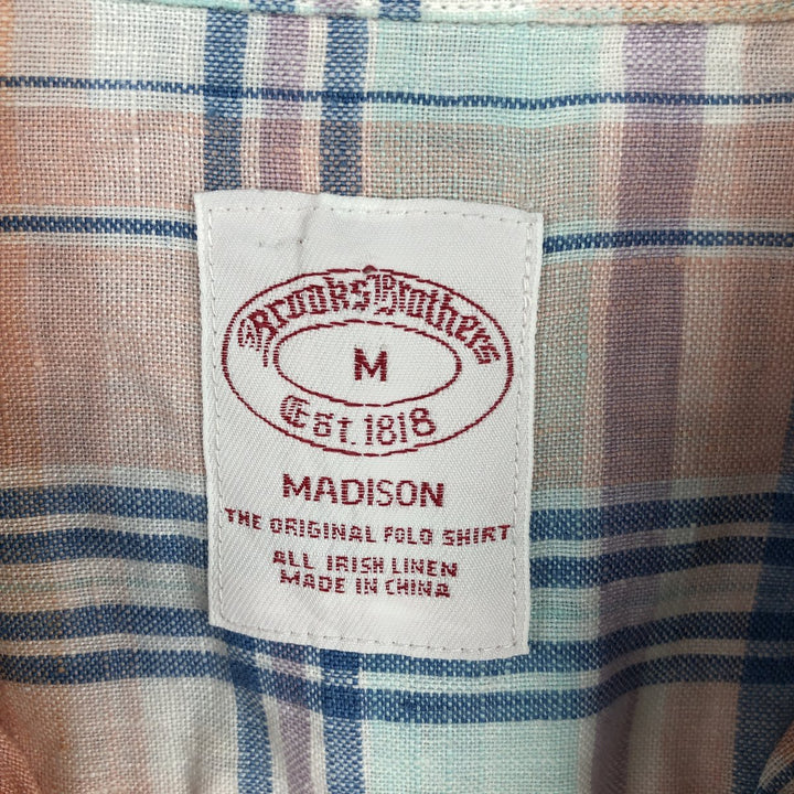 Brooks Brothers Est.1818 Check Pattern Short Sleeve Linen Button Down Shirt Men's M linen blue type Vintage Second Hand