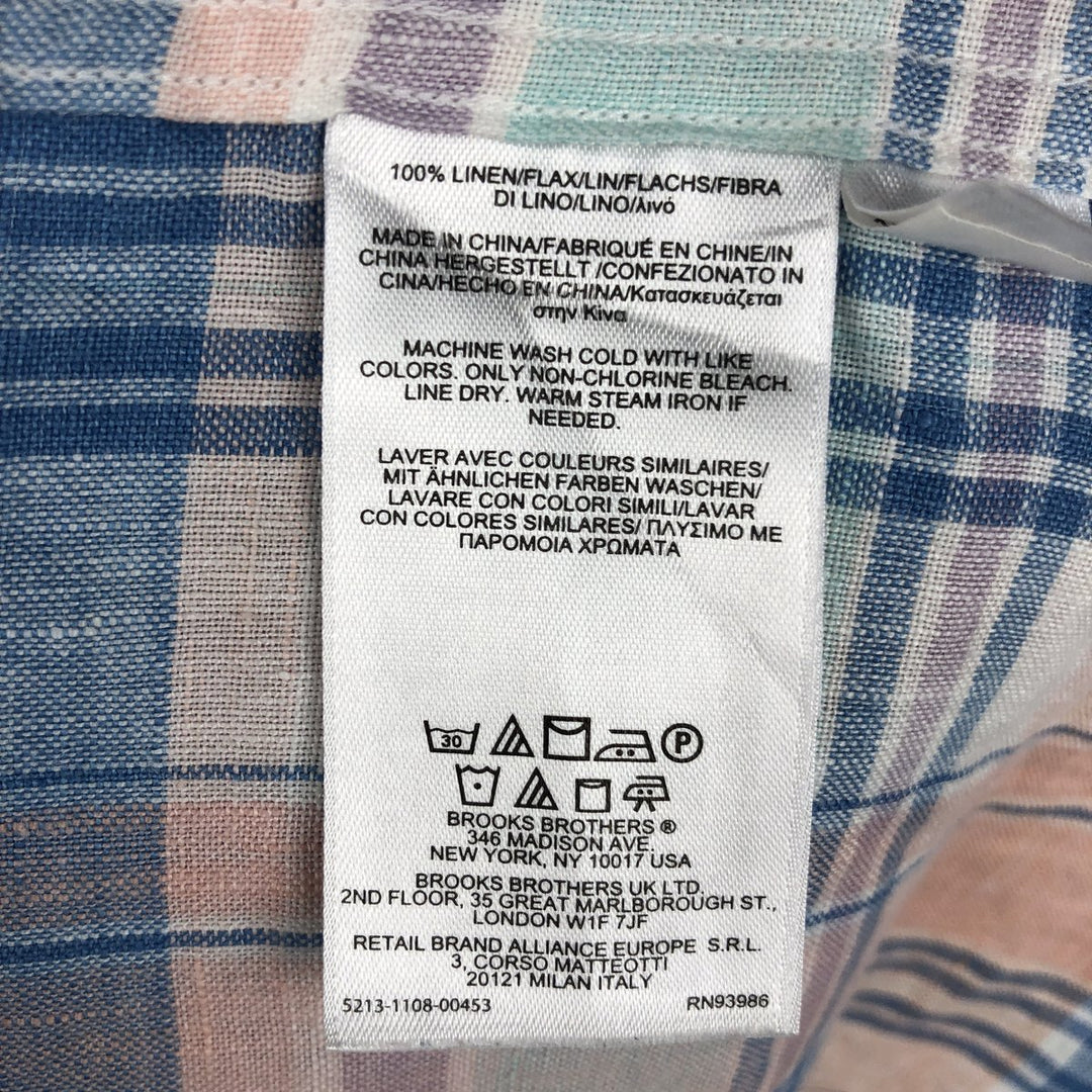 Brooks Brothers Est.1818 Check Pattern Short Sleeve Linen Button Down Shirt Men's M linen blue type Vintage Second Hand