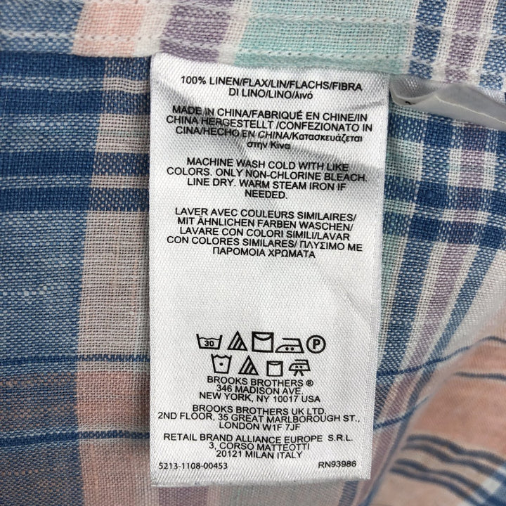Brooks Brothers Est.1818 Check Pattern Short Sleeve Linen Button Down Shirt Men's M linen blue type Vintage Second Hand