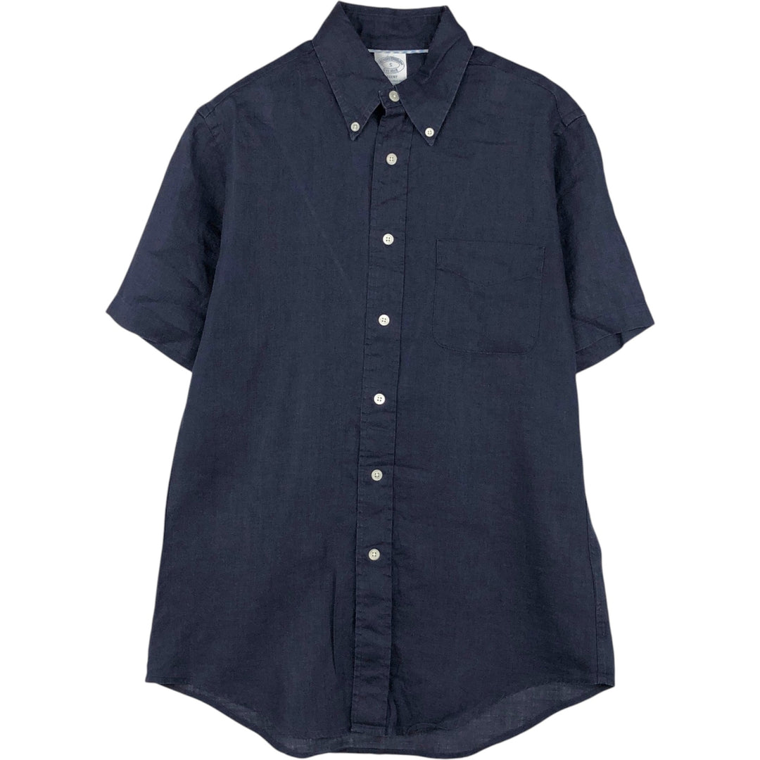 Brooks Brothers Est.1818 short sleeve linen button-down shirt, men's size S linen navy blue type Vintage Second Hand