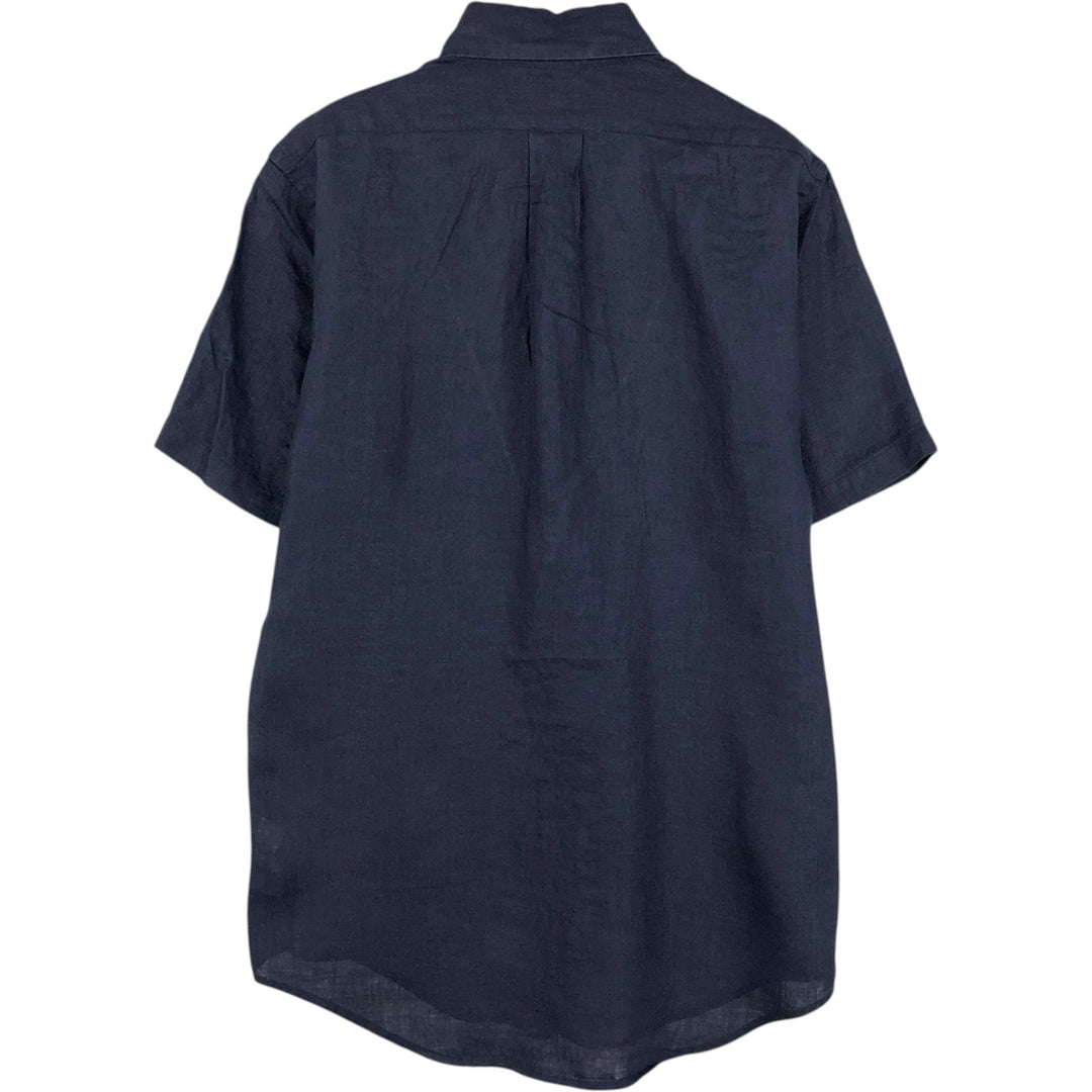 Brooks Brothers Est.1818 short sleeve linen button-down shirt, men's size S linen navy blue type Vintage Second Hand