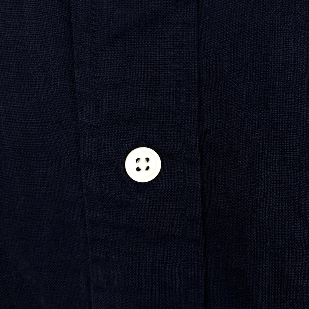 Brooks Brothers Est.1818 short sleeve linen button-down shirt, men's size S linen navy blue type Vintage Second Hand