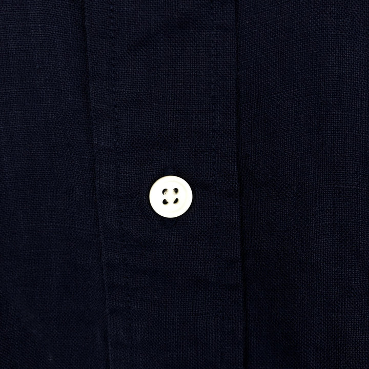 Brooks Brothers Est.1818 short sleeve linen button-down shirt, men's size S linen navy blue type Vintage Second Hand