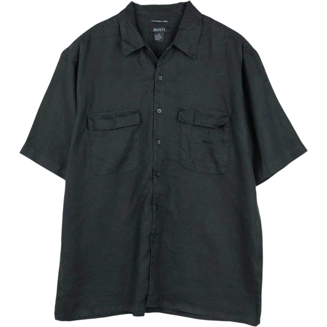 BRUNO Short-Sleeve Open-Collar Linen Shirt, Boxy Shirt, Men's Size XL (approx.) linen black type Vintage Second Hand