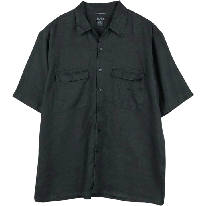 BRUNO Short-Sleeve Open-Collar Linen Shirt, Boxy Shirt, Men's Size XL (approx.) linen black type Vintage Second Hand