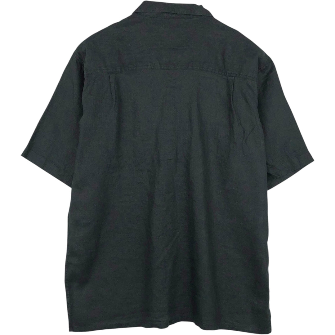 BRUNO Short-Sleeve Open-Collar Linen Shirt, Boxy Shirt, Men's Size XL (approx.) linen black type Vintage Second Hand
