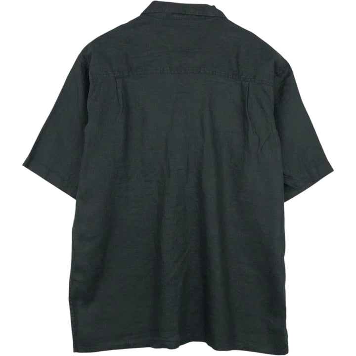 BRUNO Short-Sleeve Open-Collar Linen Shirt, Boxy Shirt, Men's Size XL (approx.) linen black type Vintage Second Hand