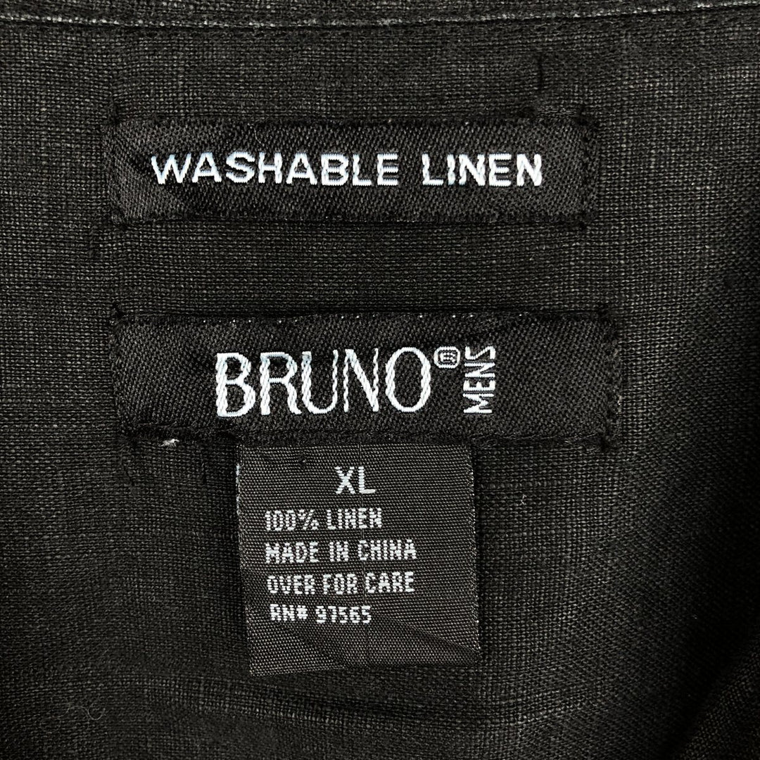 BRUNO Short-Sleeve Open-Collar Linen Shirt, Boxy Shirt, Men's Size XL (approx.) linen black type Vintage Second Hand