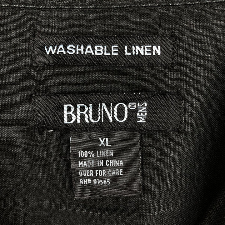 BRUNO Short-Sleeve Open-Collar Linen Shirt, Boxy Shirt, Men's Size XL (approx.) linen black type Vintage Second Hand