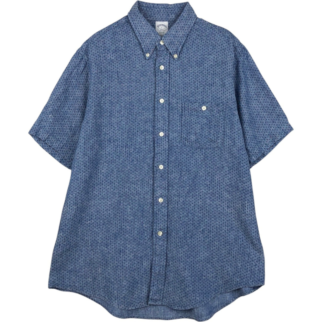 Brooks Brothers 1818 all-over print short-sleeved linen button-down shirt, men's size L (approx.) linen Navy blue Vintage Second Hand