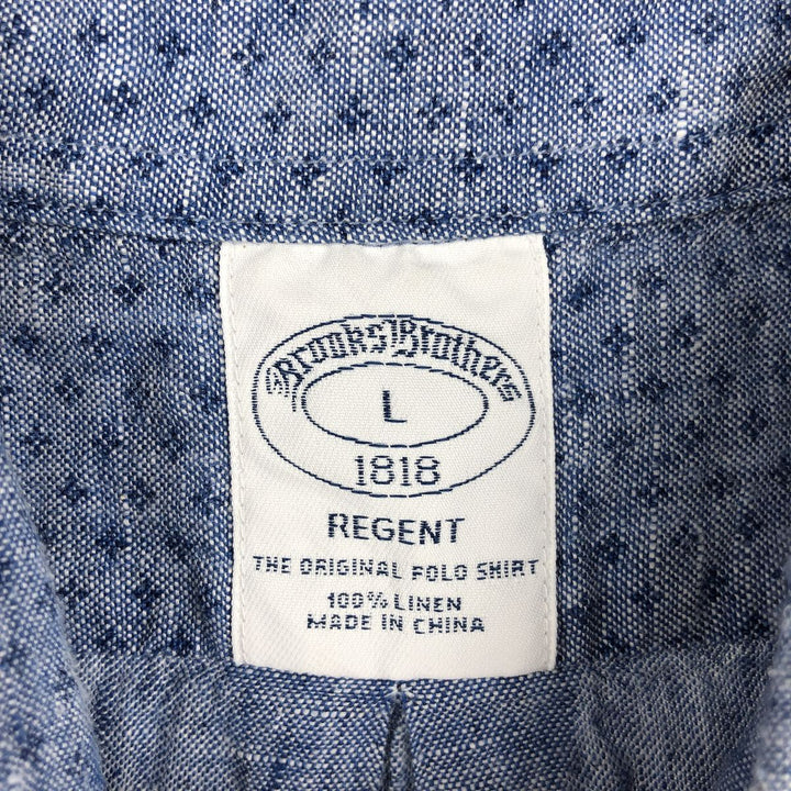 Brooks Brothers 1818 all-over print short-sleeved linen button-down shirt, men's size L (approx.) linen Navy blue Vintage Second Hand