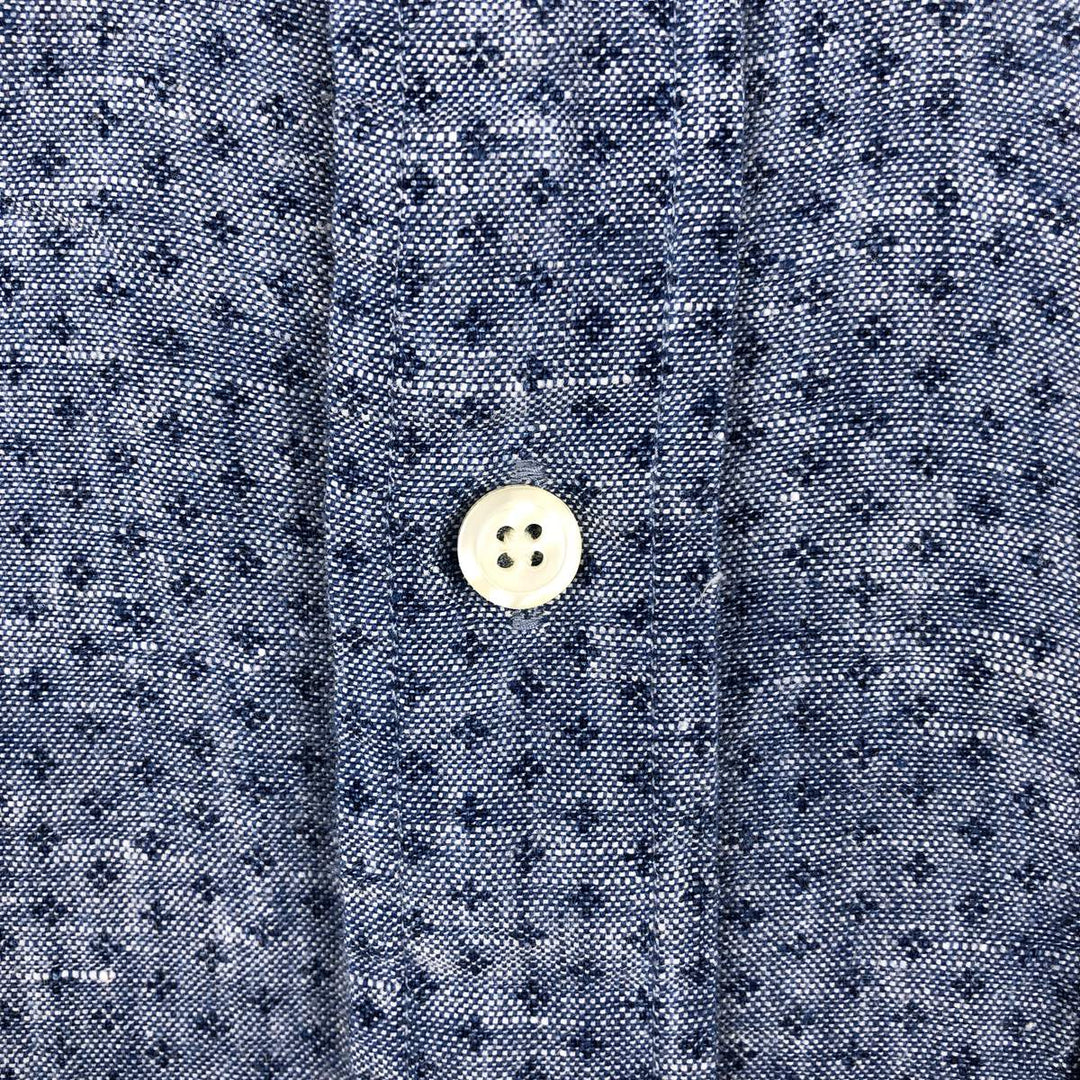 Brooks Brothers 1818 all-over print short-sleeved linen button-down shirt, men's size L (approx.) linen Navy blue Vintage Second Hand