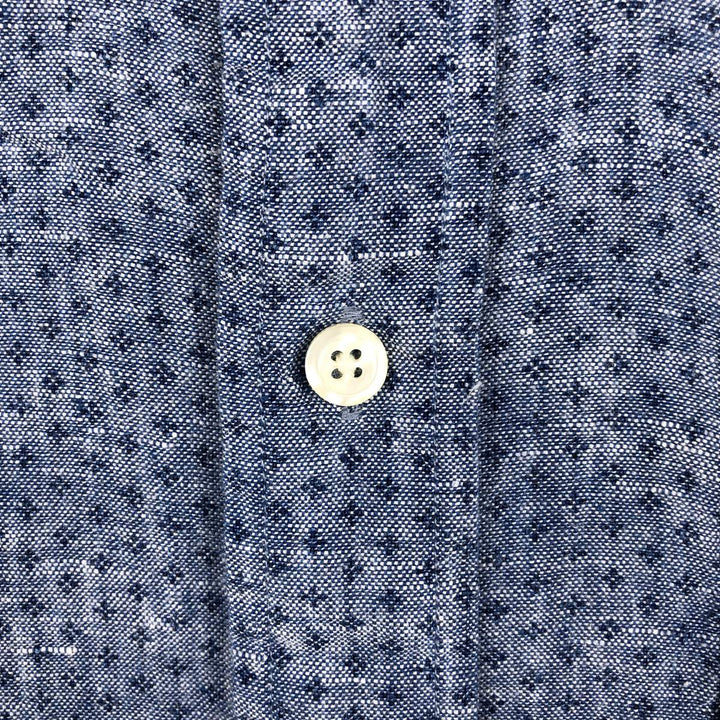 Brooks Brothers 1818 all-over print short-sleeved linen button-down shirt, men's size L (approx.) linen Navy blue Vintage Second Hand