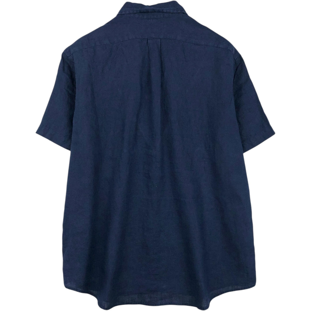 Ralph Lauren POLO RALPH LAUREN CLASSIC FIT Short-Sleeve Linen Button-Down Shirt, Men's Size XL (approx.) linen navy blue type Vintage Second Hand