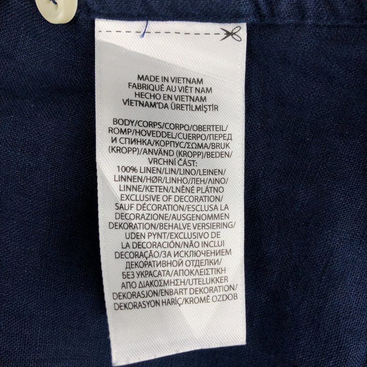 Ralph Lauren POLO RALPH LAUREN CLASSIC FIT Short-Sleeve Linen Button-Down Shirt, Men's Size XL (approx.) linen navy blue type Vintage Second Hand