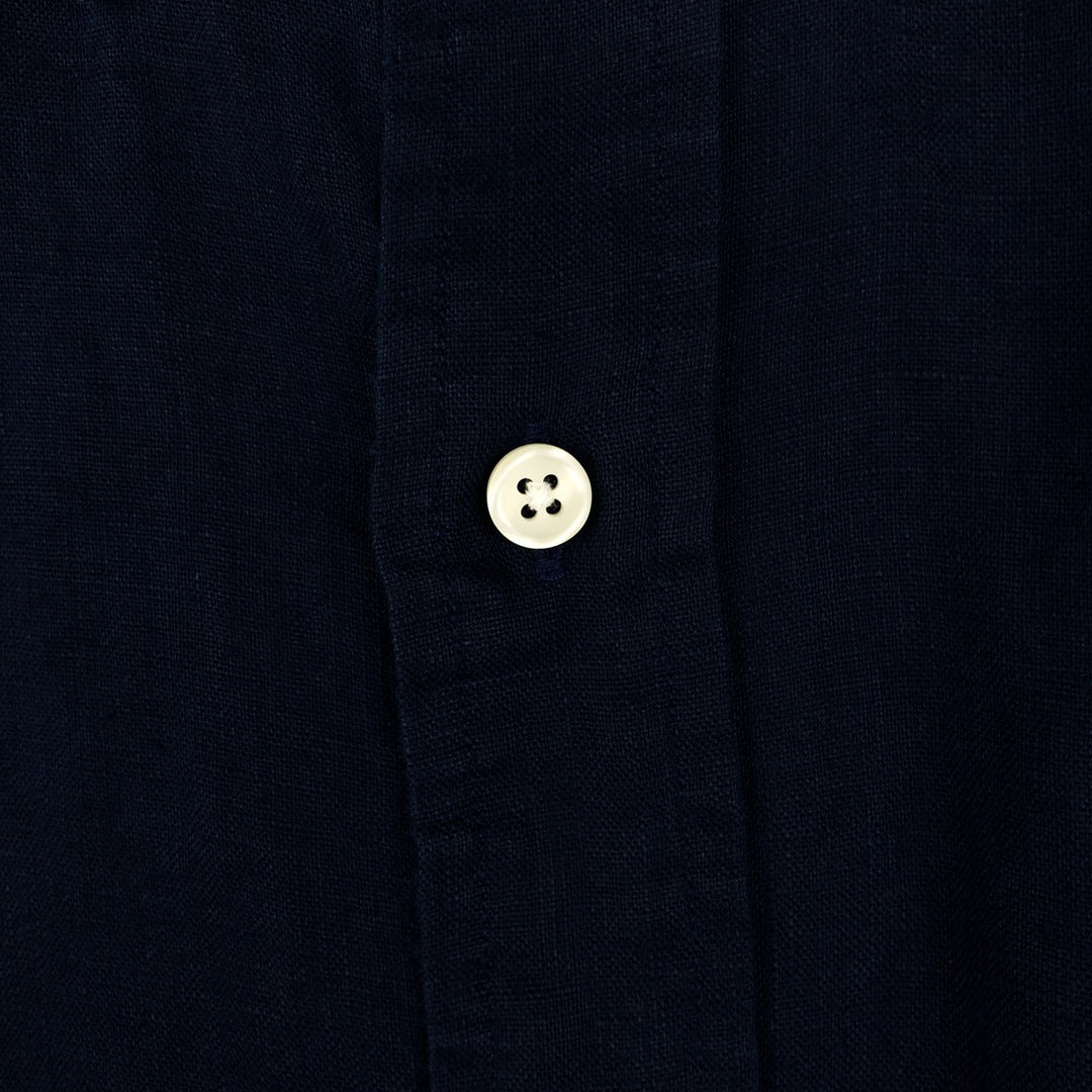 Ralph Lauren POLO RALPH LAUREN CLASSIC FIT Short-Sleeve Linen Button-Down Shirt, Men's Size XL (approx.) linen navy blue type Vintage Second Hand