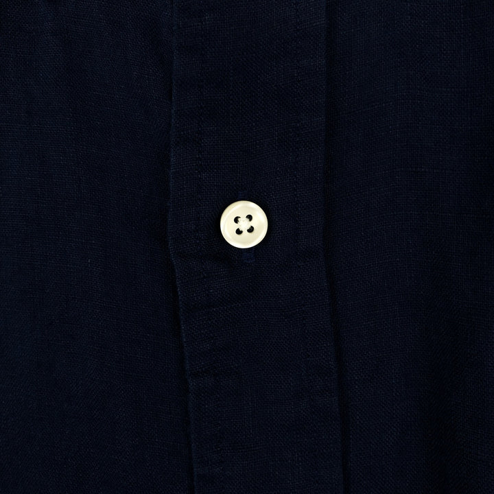 Ralph Lauren POLO RALPH LAUREN CLASSIC FIT Short-Sleeve Linen Button-Down Shirt, Men's Size XL (approx.) linen navy blue type Vintage Second Hand