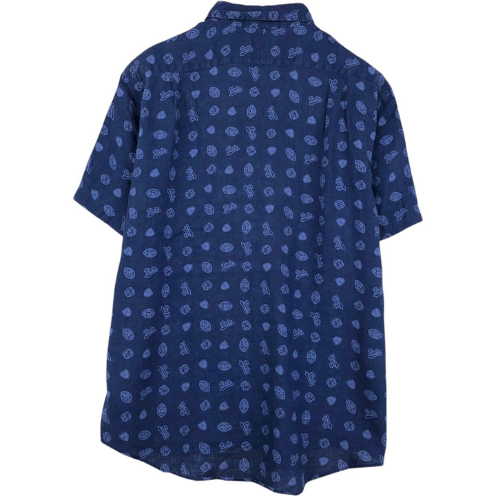 Ralph Lauren POLO RALPH LAUREN all-over print short-sleeved linen shirt, men's size L (approx.) linen navy blue type Vintage Second Hand