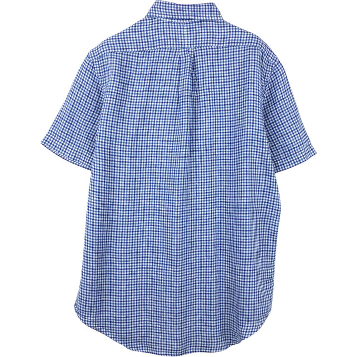 Ralph Lauren RALPH LAUREN Check Pattern Short-Sleeve Linen Button-Down Shirt Men's Size M (approx.) linen blue type Vintage Second Hand