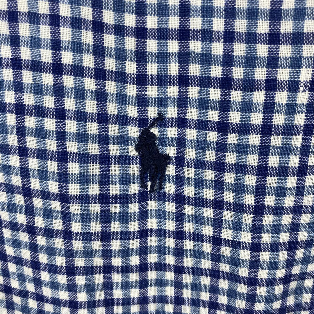 Ralph Lauren RALPH LAUREN Check Pattern Short-Sleeve Linen Button-Down Shirt Men's Size M (approx.) linen blue type Vintage Second Hand