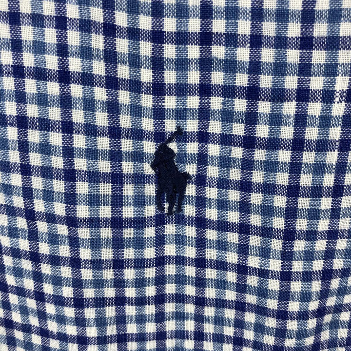 Ralph Lauren RALPH LAUREN Check Pattern Short-Sleeve Linen Button-Down Shirt Men's Size M (approx.) linen blue type Vintage Second Hand