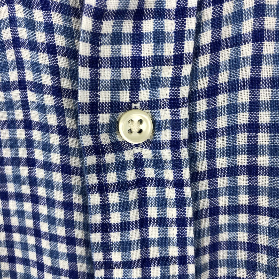 Ralph Lauren RALPH LAUREN Check Pattern Short-Sleeve Linen Button-Down Shirt Men's Size M (approx.) linen blue type Vintage Second Hand