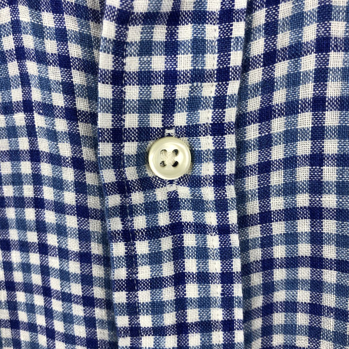 Ralph Lauren RALPH LAUREN Check Pattern Short-Sleeve Linen Button-Down Shirt Men's Size M (approx.) linen blue type Vintage Second Hand