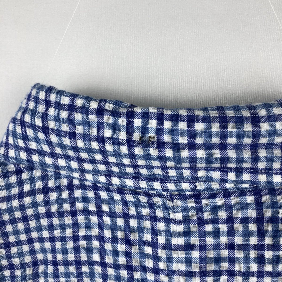 Ralph Lauren RALPH LAUREN Check Pattern Short-Sleeve Linen Button-Down Shirt Men's Size M (approx.) linen blue type Vintage Second Hand
