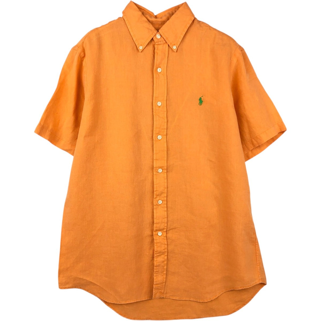 Ralph Lauren short-sleeved linen button-down shirt, men's size M (approx.) linen orange type Vintage Second Hand