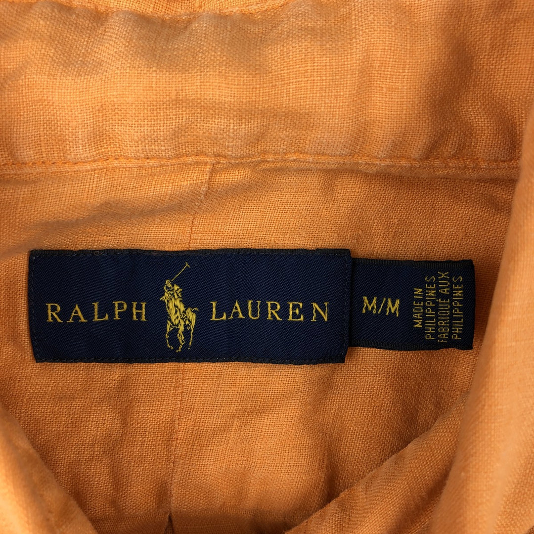 Ralph Lauren short-sleeved linen button-down shirt, men's size M (approx.) linen orange type Vintage Second Hand