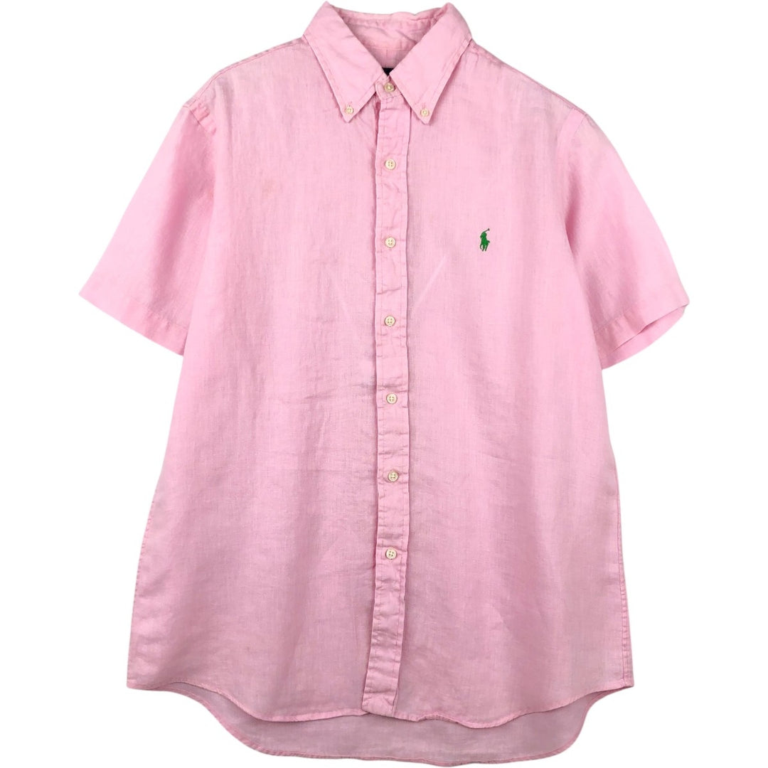Ralph Lauren short-sleeved linen button-down shirt, men's size M (approx.) linen pink type Vintage Second Hand