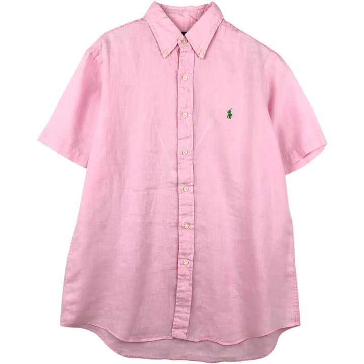 Ralph Lauren short-sleeved linen button-down shirt, men's size M (approx.) linen pink type Vintage Second Hand