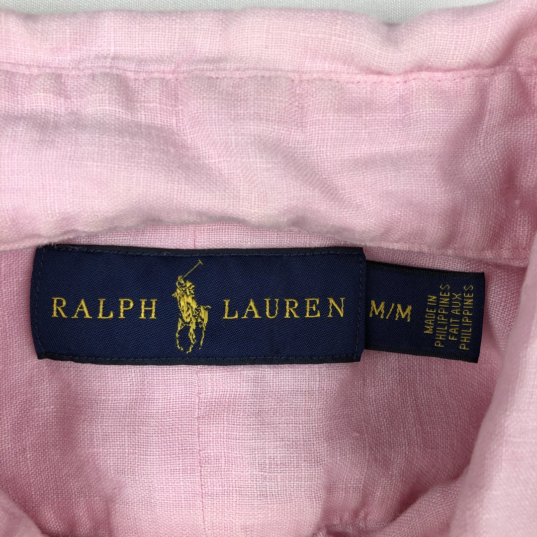 Ralph Lauren short-sleeved linen button-down shirt, men's size M (approx.) linen pink type Vintage Second Hand