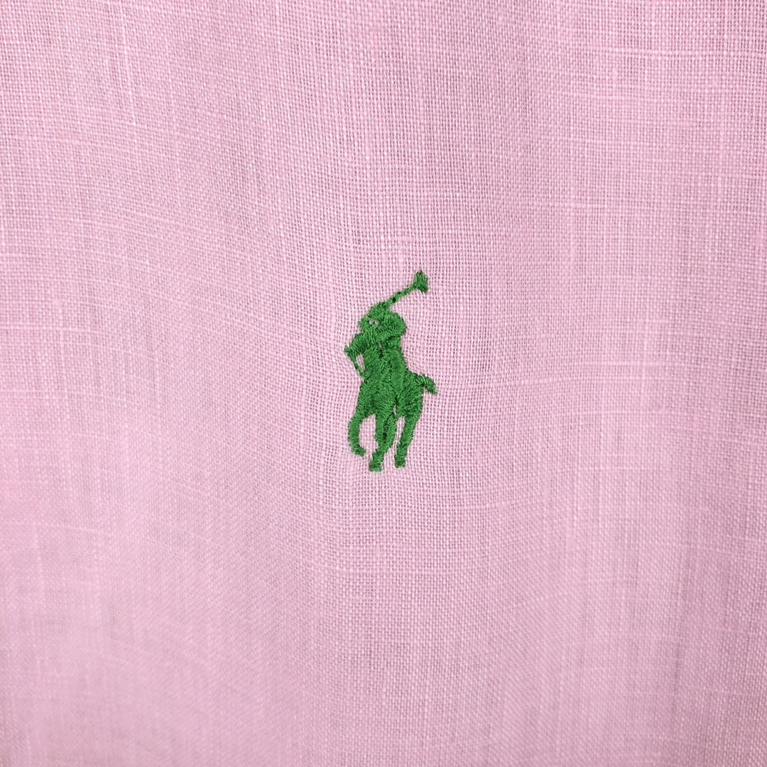 Ralph Lauren short-sleeved linen button-down shirt, men's size M (approx.) linen pink type Vintage Second Hand