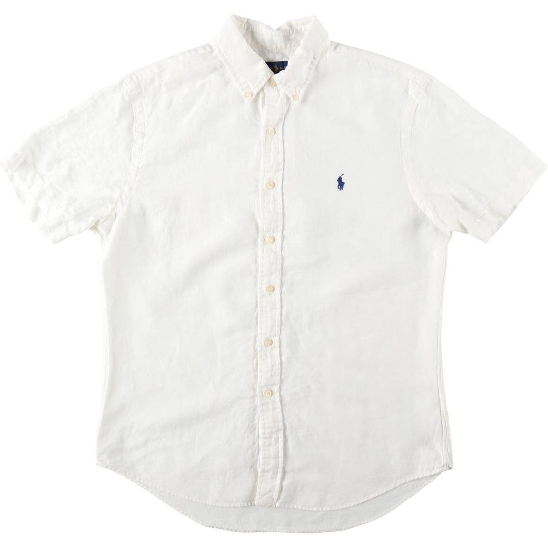 Ralph Lauren SLIM FIT Short-Sleeve Linen Button-Down Shirt (Men's Size L) linen white type Vintage Second Hand