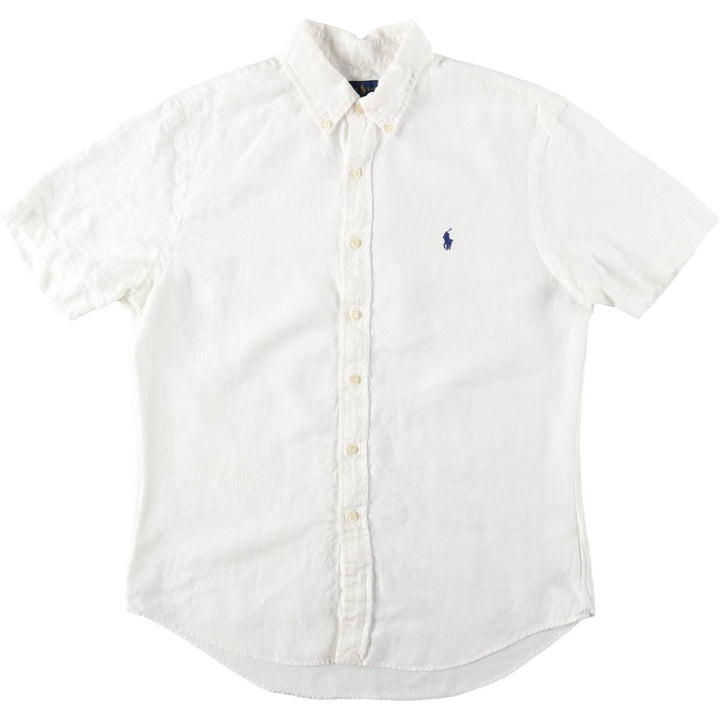 Ralph Lauren SLIM FIT Short-Sleeve Linen Button-Down Shirt (Men's Size L) linen white type Vintage Second Hand