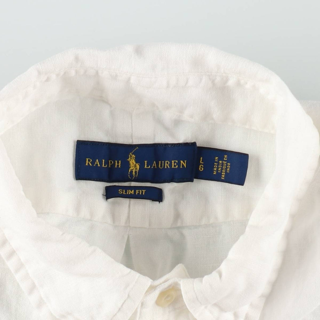 Ralph Lauren SLIM FIT Short-Sleeve Linen Button-Down Shirt (Men's Size L) linen white type Vintage Second Hand