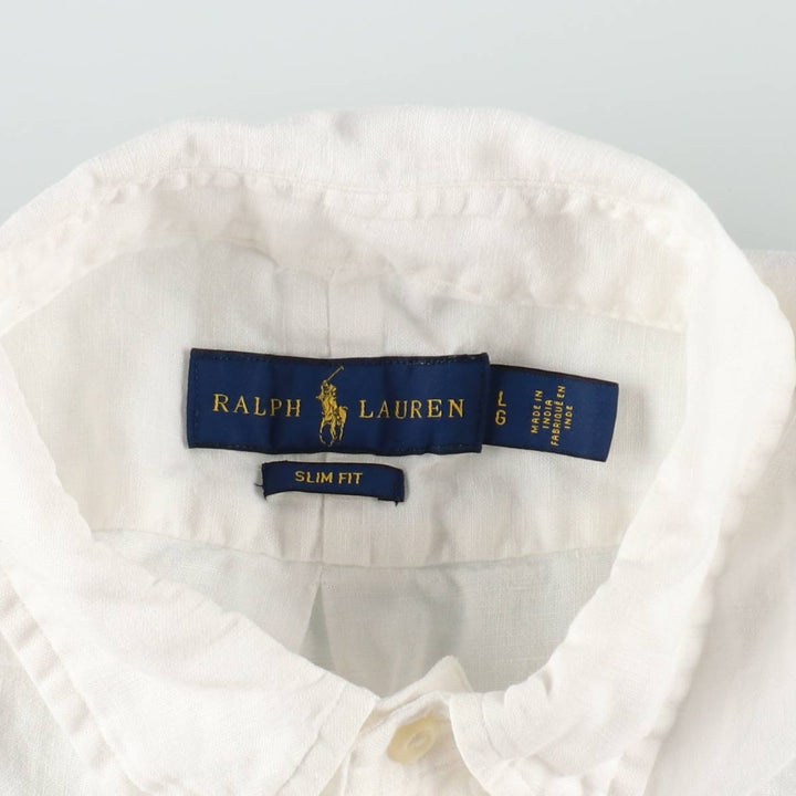Ralph Lauren SLIM FIT Short-Sleeve Linen Button-Down Shirt (Men's Size L) linen white type Vintage Second Hand