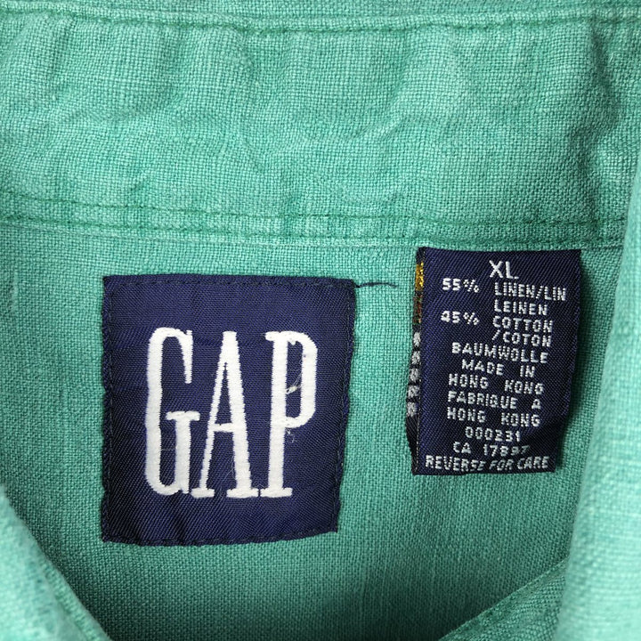 90'S GAP Vintage Short Sleeve Linen Button-Down Shirt, Men's Size XL linen green type Vintage Second Hand