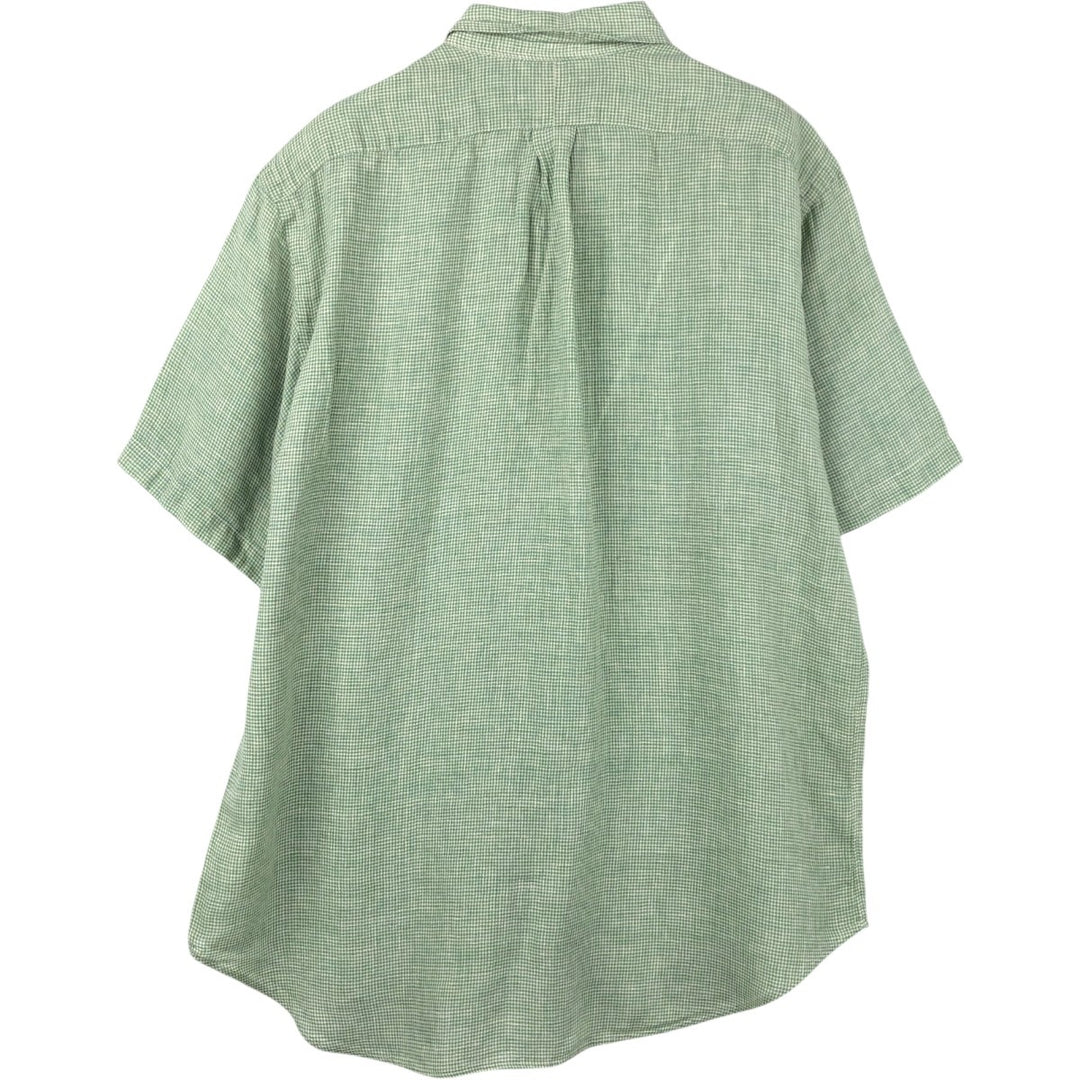 Ralph Lauren Check Pattern Short Sleeve Linen Button Down Shirt Men's Size L linen green type Vintage Second Hand