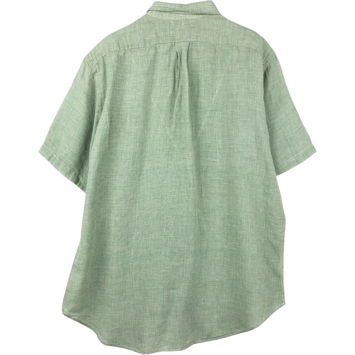 Ralph Lauren Check Pattern Short Sleeve Linen Button Down Shirt Men's Size L linen green type Vintage Second Hand