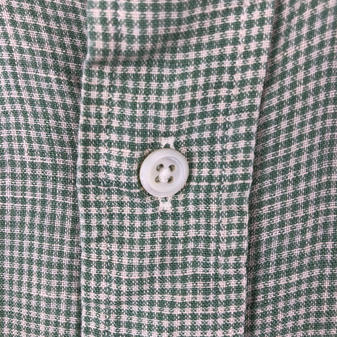 Ralph Lauren Check Pattern Short Sleeve Linen Button Down Shirt Men's Size L linen green type Vintage Second Hand
