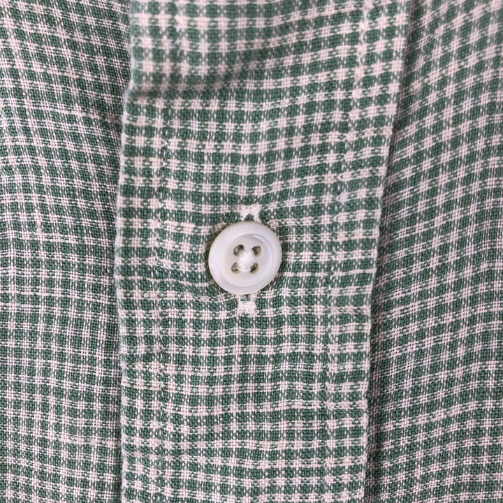 Ralph Lauren Check Pattern Short Sleeve Linen Button Down Shirt Men's Size L linen green type Vintage Second Hand