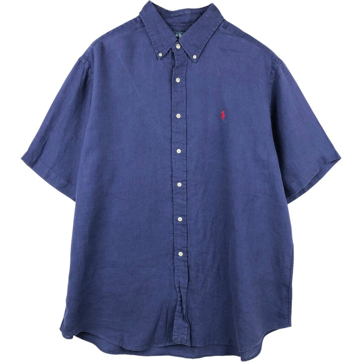 Ralph Lauren CLASSIC FIT Short-Sleeve Linen Button-Down Shirt linen navy blue type Vintage Second Hand