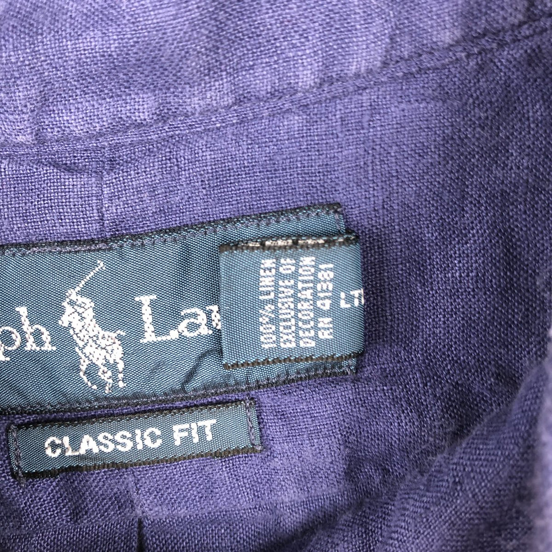 Ralph Lauren CLASSIC FIT Short-Sleeve Linen Button-Down Shirt linen navy blue type Vintage Second Hand