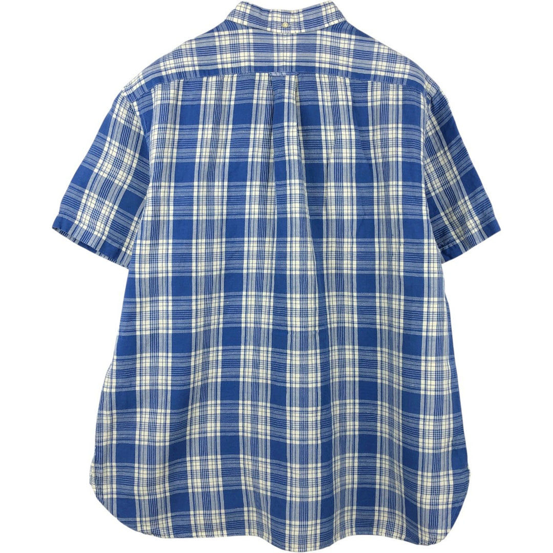 Ralph Lauren POLO DENIM&SUPPLY Check Pattern Short-Sleeve Linen Button-Down Shirt, Men's XXL (approx.) linen blue type Vintage Second Hand